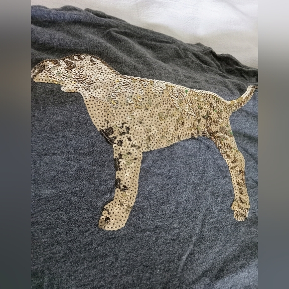 VS PINK Bling Tee-shirt in Gray & Gold Sequined Dog Size: Small - Picture 2 of 6